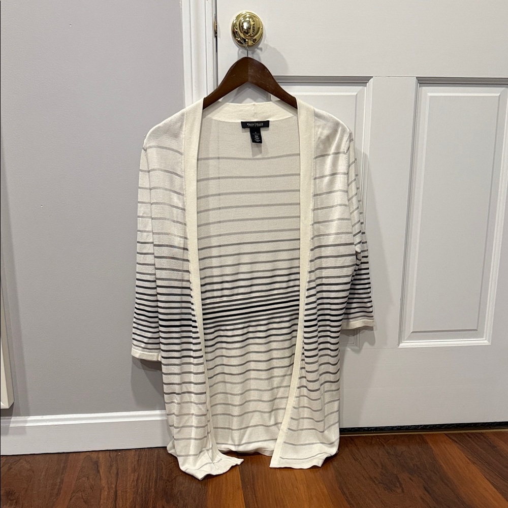 White House Black Market Cream and Black Striped Cardigan